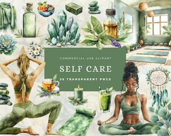 Watercolor Yoga Lover Clipart Bundle, Meditation Clip Art, Self Care PNG, Relaxation, Fitness Digital Download Stickers, Commercial Use