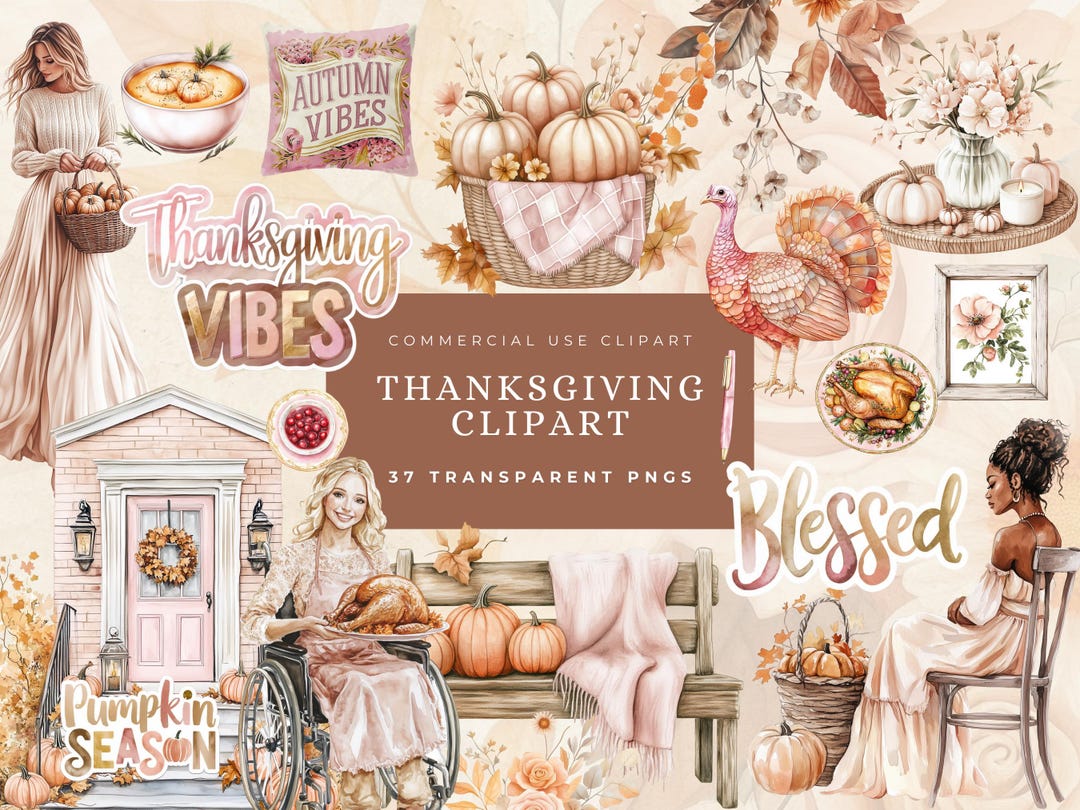 Thanksgiving Day Clipart Watercolor Junk Journal Scrapbook Graphics ...