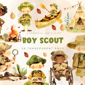 Boy Scout Clipart, Watercolor Scout Clip Art, Outdoor Activities, Brownie Boys Scouts, Travel Clip Art, School Boy, Commercial Use