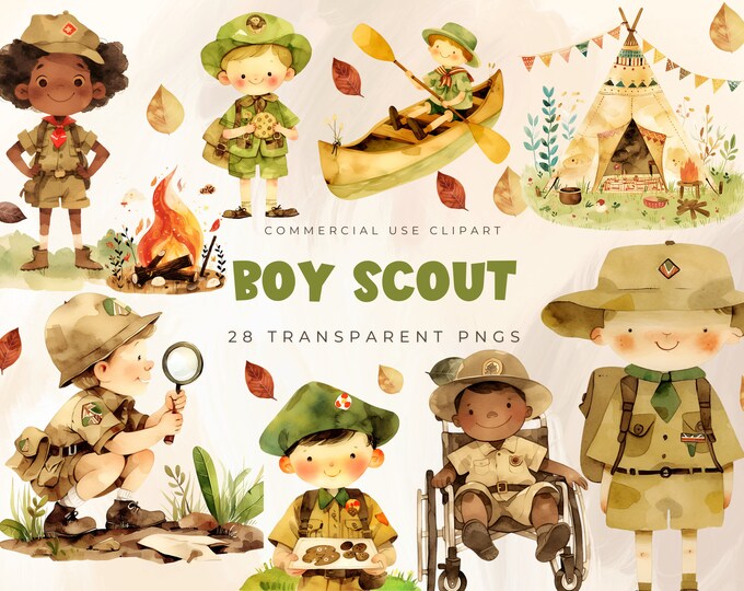 Watercolor Scouting Clipart Bundle, Boy Scout Clipart, Camping ...