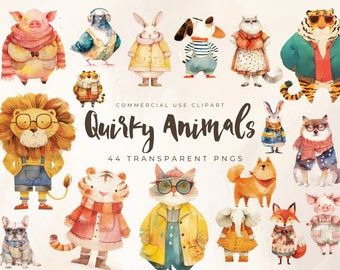 Skurrile Tier-Clipart, Aquarell schrullige Hunde, süße Katzen, lustige Katzen-Clipart, kommerzielle Nutzung, Katze, Junk Journal, skurrile Elemente