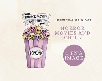 Halloween Clipart: Spooky Skulls Popcorn, Horror Movie Night (PNG)
