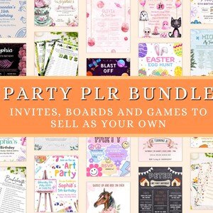 Paquete PLR para fiestas: incluye invitaciones editables, juegos de fiesta y tableros de hitos para eventos personalizados. Véndelo como si fuera tuyo.