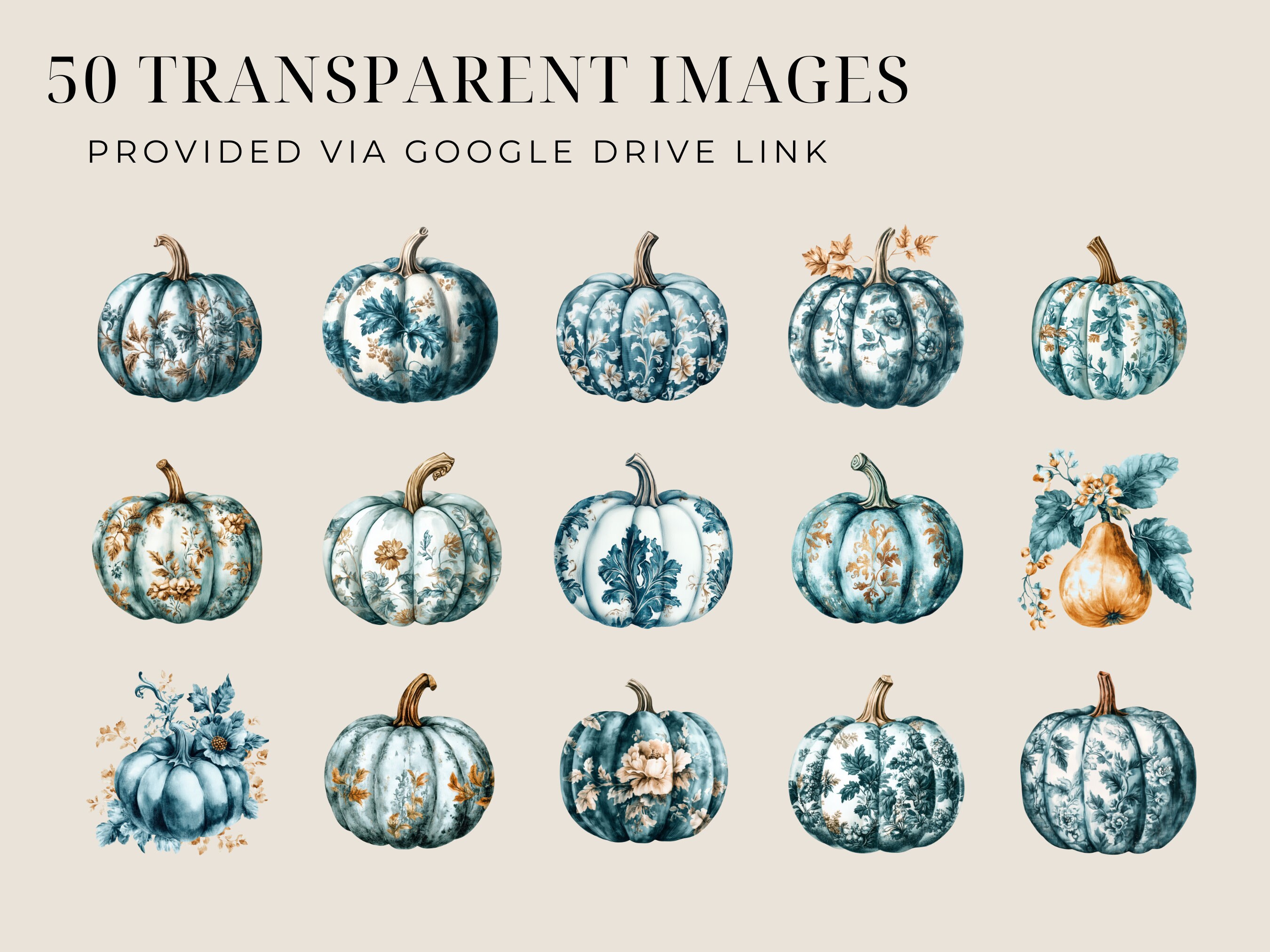 Toile Teale Pumpkin Clipart, Damask Fall Junk Journal Png, Fall ...