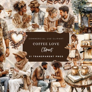 Aquarell Kaffee und Bücher Clipart, Kaffee PNG Getränke Clipart Kaffee Liebhaber Café Clipart Cafe Aufkleber Journaling Cozy Planner Mädchen
