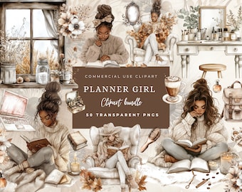 Cozy Autumn Planner Clipart, Watercolor Neutral Journaling, Fall PNG Graphics, Boho, Fall Reading, Bookworm, Cottagecore, Commercial Licence