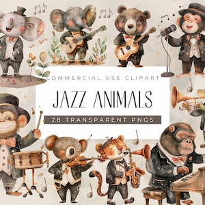 Musikalische Tiere Clipart, Clipart Aquarell Musikinstrumente, Band Player, Musiknoten Png, Musikalische Safari, Geburtstag, Kinderzimmer Dekor