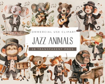 Musical Animals Clipart, Clipart watercolor musical Instruments, Band Player, Music Notes Png, Musical Safari, Birthday, Nursery Decor