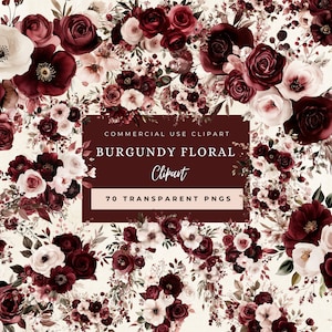 Collection florale aquarelle Bordeaux Blush - Fleurs Bordeaux - Blush - Clipart mariage - bordures florales - Arrangements
