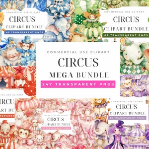 Schattige circusdieren clipart, circustent clipart, circus olifant clipart, circus clipart bundel, circus dieren clipart bundel voor kinderkamer