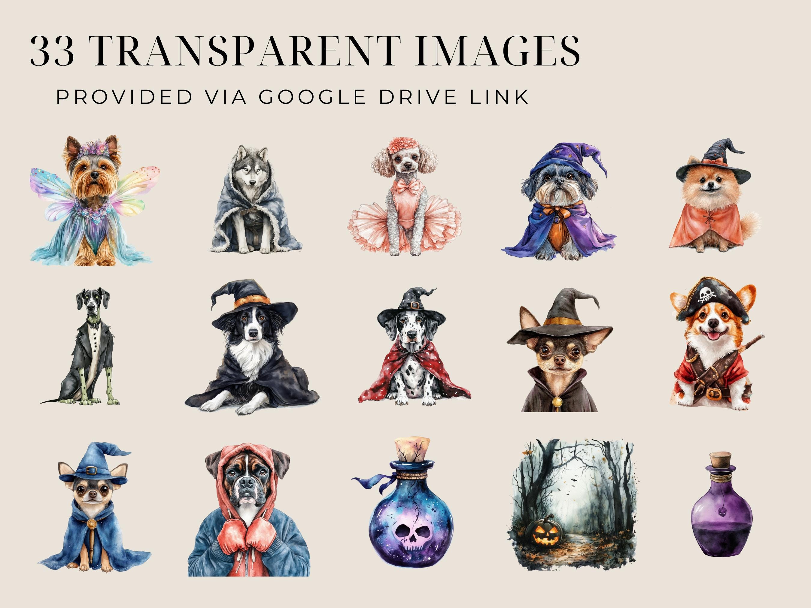 Halloween Dog Breeds Clipart Watercolor Cute PNG Bundle Digital Sticker ...