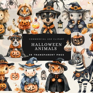 Halloween Animals Collection Clipart, Spooky Halloween Clip Art PNG, Dogs in Halloween Costumes, Fall Decor Invite, Pets, Cute Dog Breed