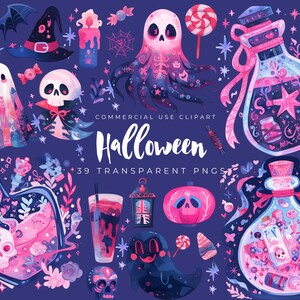 Pink Halloween Ghosts Clipart, Halloween Items Download, Halloween Candy, Ghost Clipart, Cute Halloween Stickers, Pink Decor, Potion Bottle