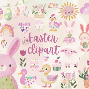 Ostern Clipart Bündel, süße Oster Charakter Bündel, Aquarell Osterbündel, Frühling Osterdekoration, niedliche png, Tiere Frühling Clip Art