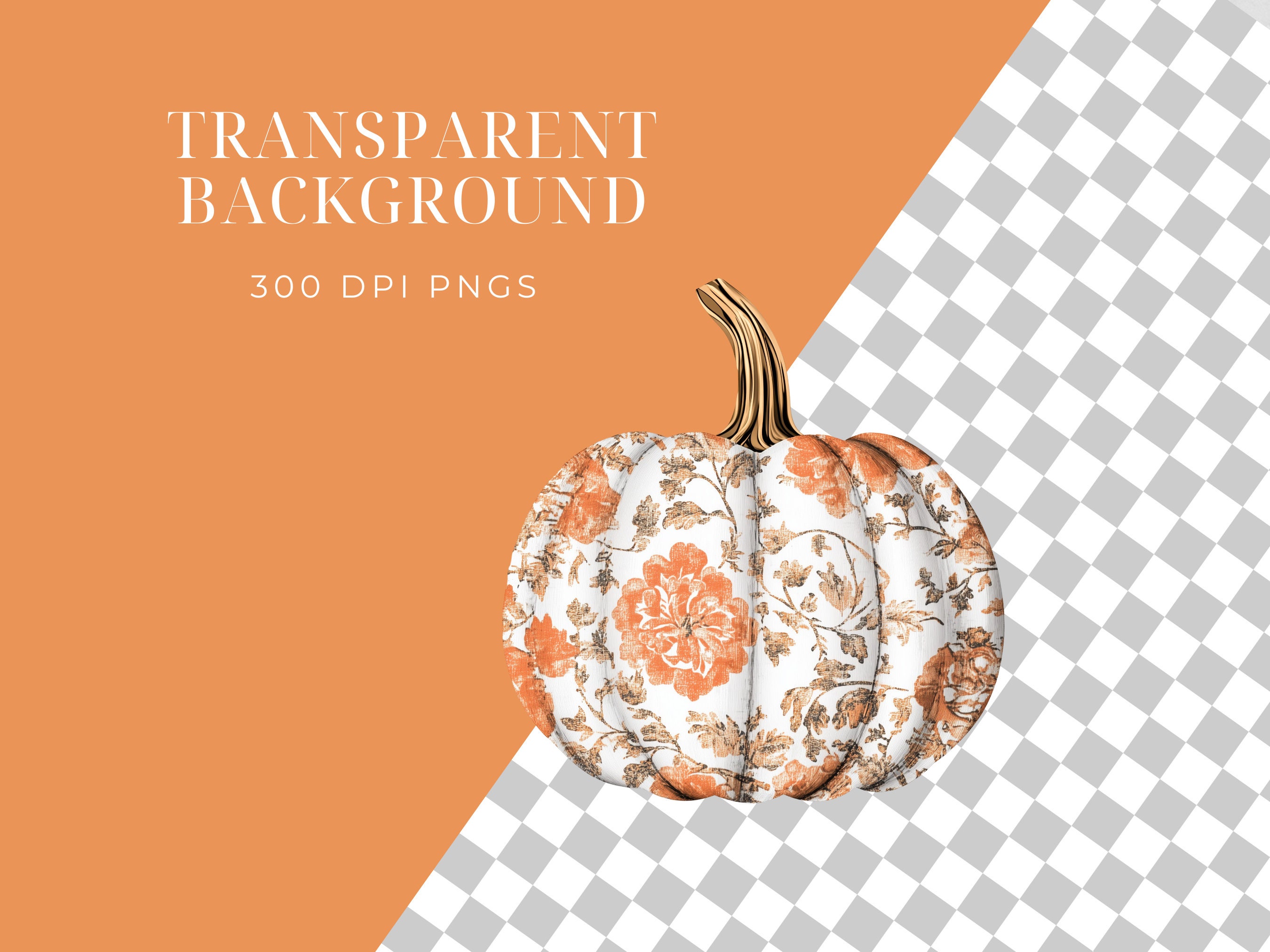 Toile Pumpkin Clipart Pack, Damask Fall Junk Journal Pngs, Fall ...