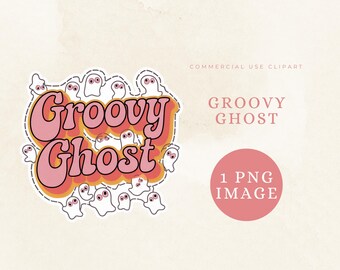 Cute Retro Groovy Ghost Clipart for Sublimation and Halloween Decor, Digital Planner Sticker Journal Scrapbook Tshirt Mug PNG Design Cricut