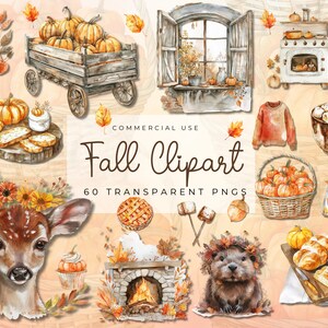 Cozy Fall Clipart Bundle, Watercolor Autumn Clipart, Warm Autumn Clipart Bundle, Sweater Umbrella Clipart, Autumn Flowers, Pumpkin Clipart