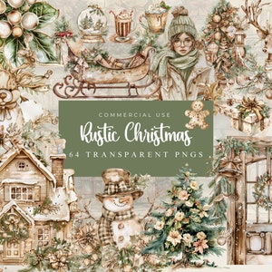 Gezellige planner clipart, aquarel gezellige rustieke kerst clipart bundel, boekenwurm clipart, journalling png, boekenliefhebber, boho planner, kerstman