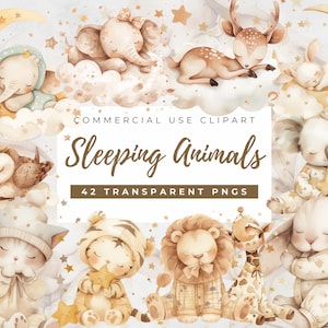 Imágenes prediseñadas de animales dormidos neutrales, imágenes prediseñadas de conejito bohemio de guardería de safari, osito de peluche de animales boho para guardería de bebés, baby shower