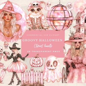 Groovy retro Pink Halloween, Pinkoween Decor SVG, Groovy Halloween, Fall Clipart, Ghost Clipart, Pumpkin Clipart, Cute Spooky Clipart,
