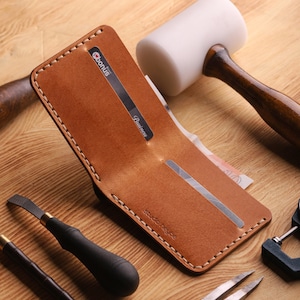 Cartera de piel de vaca 100% cosida a mano Cartera de curtido vegetal natural para hombres, Cartera hecha a mano, regalo para él,