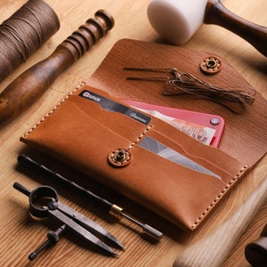 100% Hand-stitched Cowhide Leather, Purse, Money wallet Natural Vegetable tanned for Women, Handmade wallet,  Gift for her,