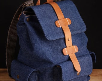 Mochila unisex para portátil, de lona impermeable y piel de vacuno curtida vegetal, ideal como regalo de Navidad.