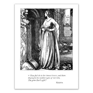 Lady Godiva Engraving, Victorian Book Page Reproduction, Vintage Wall Art, Tennyson Poetry Art, Unframed Giclée Print