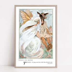 Titania and Bottom Antique Book Art, Shakespeare&#39;s Midsummer Night&#39;s Dream, Vintage Illustration