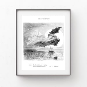 Shakespeare Print, Print on Wood or Paper, The Tempest, Literary Gift, Shakespeare Gift, Shakespeare Art, Victorian Illustration, Poet Gift