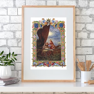 King Arthur Old Book Illustration, 1912, Alberto Sangorski, Literary Gift, Book Worm Gift, English Major Gift, Vintage Artwork
