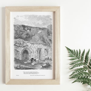 Melrose Abbey, Old Book Art Reproduction, Victorian Engraving, Print, Literary Art, Sir Walter Scott Book Art