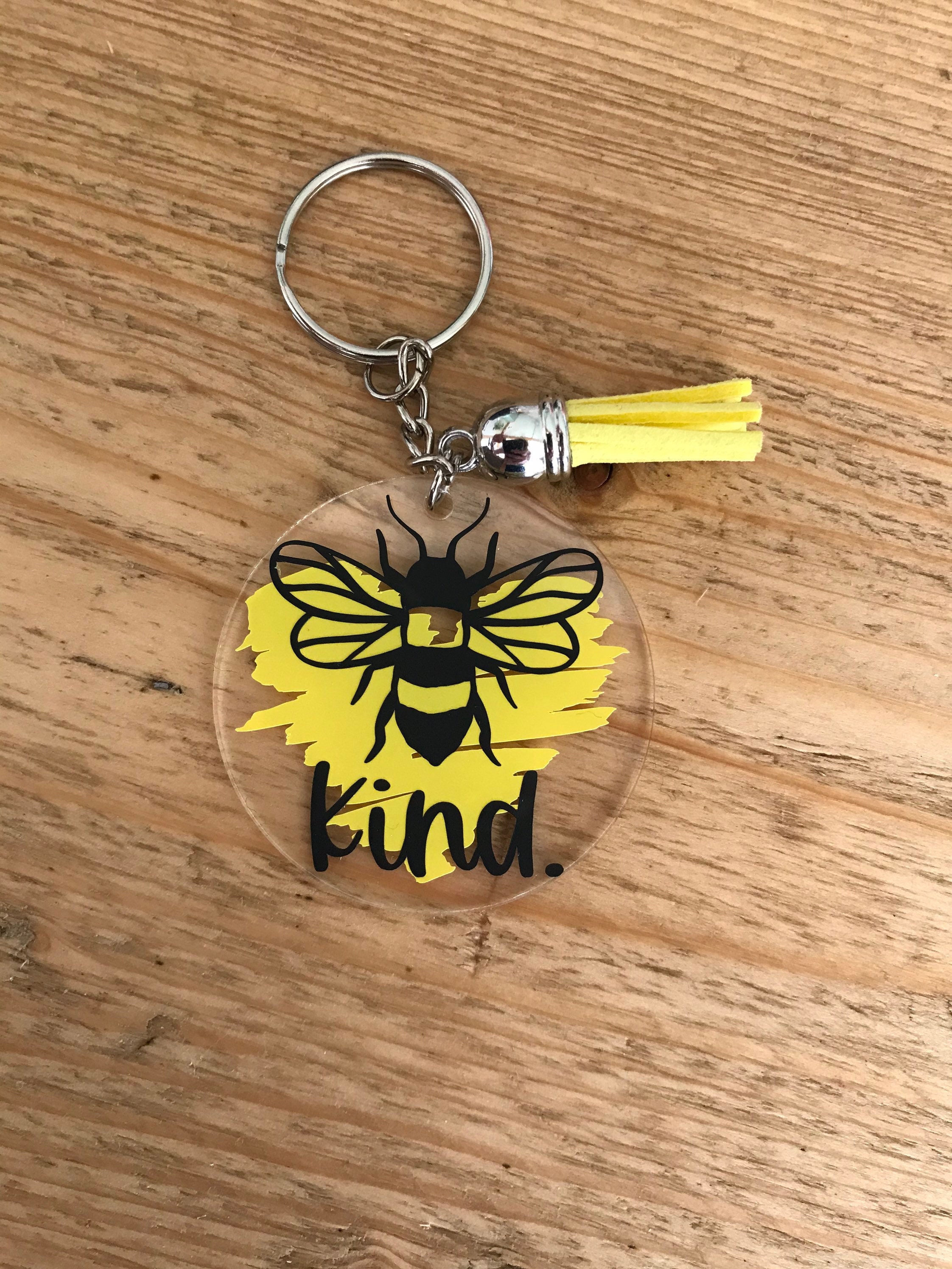 Handmade Bee Kind keychain / keyring with yellow heart Etsy