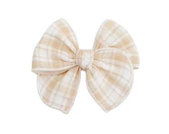 Buttercup plaid fable bow - pale yellow and cream fable bow - spring bow - neutral bow - summer - plaid bow - girl bow - dog bow - baby bow