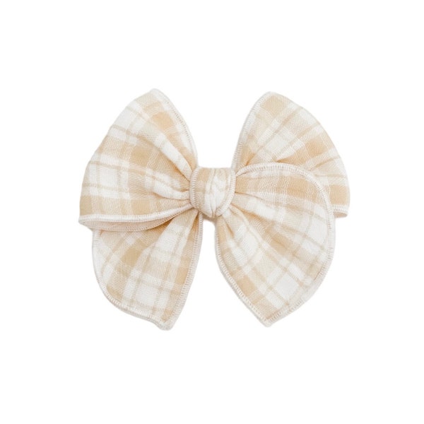 Buttercup plaid fable bow - pale yellow and cream fable bow - spring bow - neutral bow - summer - plaid bow - girl bow - dog bow - baby bow