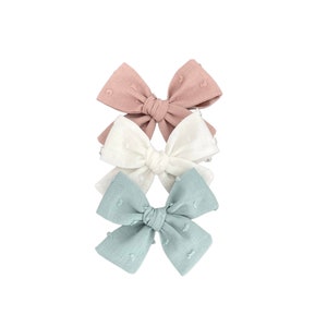 Classic swiss dot bows - hair bows -  dot bows - girl bow - baby bow - dog bow - white bow - mauve bow - green bow