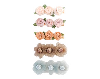 Floral hair clips - rose clips - trendy clips for girl - baby hair clips - floral hair clips - neutral hair clips girl