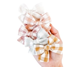 Summer gingham classic hair bows -  gingham hair bows - colorful bows - solid hair bows - dog bows - baby bows - trendy bows - neutral bows