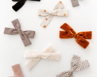 Fall schoolgirl bows - autumn bows - neutral bows - classic bow - trendy bow - girl bow - baby bow - fall hair bow - dog bow