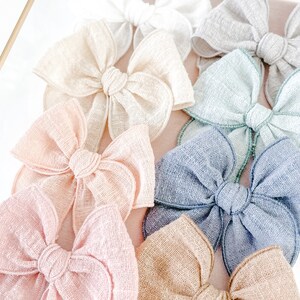 NEW* gauzy linen fable bows - spring solids - spring bows neutral  bows - fable bow - gauze bow - trendy bow - girl bow - baby bow - dog bow