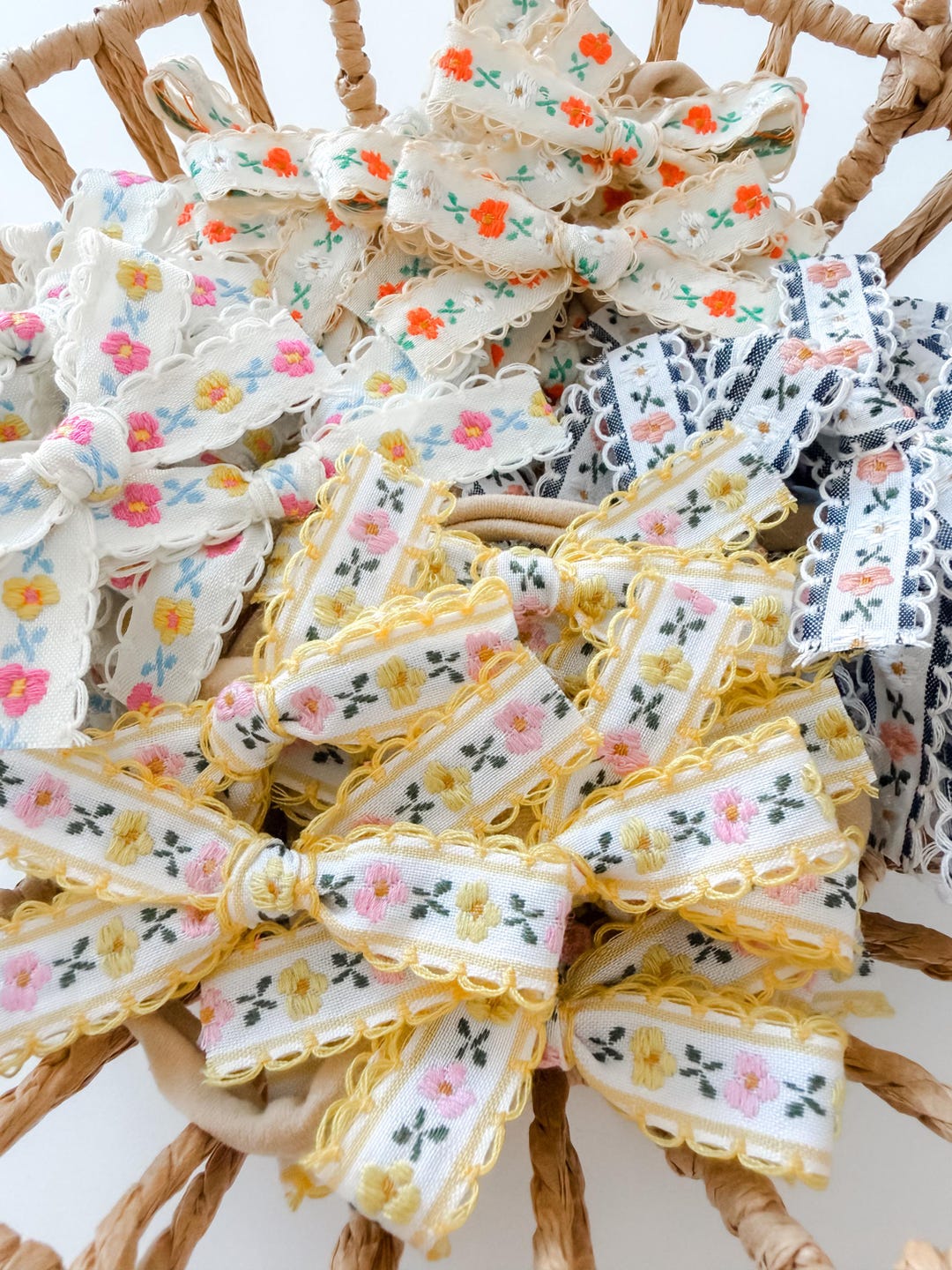 Small Rustic Bows Vintage Floral Spring Ribbon Bows - Floral Bows - Simple Bows - Neutral ...