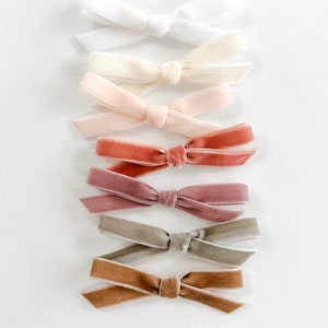 Velvet ribbon bows velvet bows simple bows neutral bows trendy bows dainty bows baby bows newborn bows baby girl bows image 5