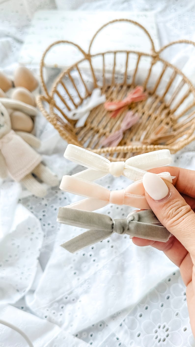 Velvet ribbon bows velvet bows simple bows neutral bows trendy bows dainty bows baby bows newborn bows baby girl bows image 3