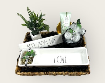 Desk Set Gift Basket: Ceramic Decor, Plant, Lotion