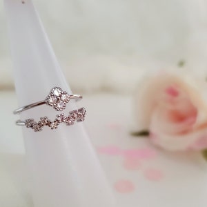 925 Sterling Silver Clover leaf ring,Adjustable double band ring,gift,cubic zircon gemstone ring,dainty ring,statement ring,promise ring
