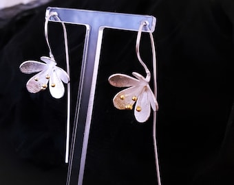 daisy flowers open hoop earrings minimalist threader 925 long sterling silver dangling modern gold trims pretty gift fashion DF02