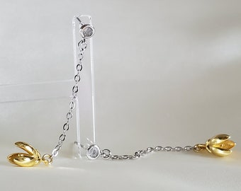 925 Sterling Silver earrings,floral earrings,tulips,gold plated,dangle drop,minimalist jewellery,chain dangling earrings,cubic zirconia gem