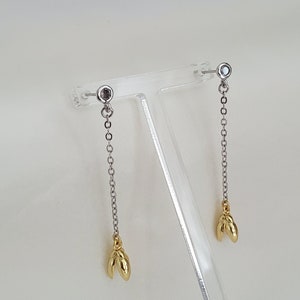 925 Sterling Silver earrings,floral earrings,tulips,gold plated,dangle drop,minimalist jewellery,chain dangling earrings,cubic zirconia gem image 3