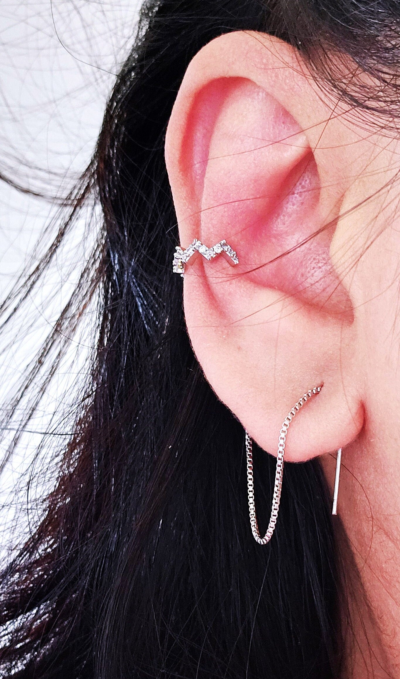 Ear Cuff Chain Threader Earrings Sterling Silver Crystal Ear Cuff Chain Threader Earrings Sterling Silver Crystal