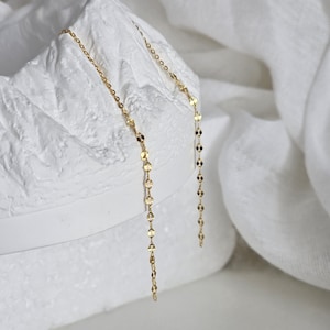 16k Gold and Rose gold on Sterling Silver Mirror Chain long Threader Earrings,Sparkly Dangle Drop Earring,Dainty Earrings,super thin
